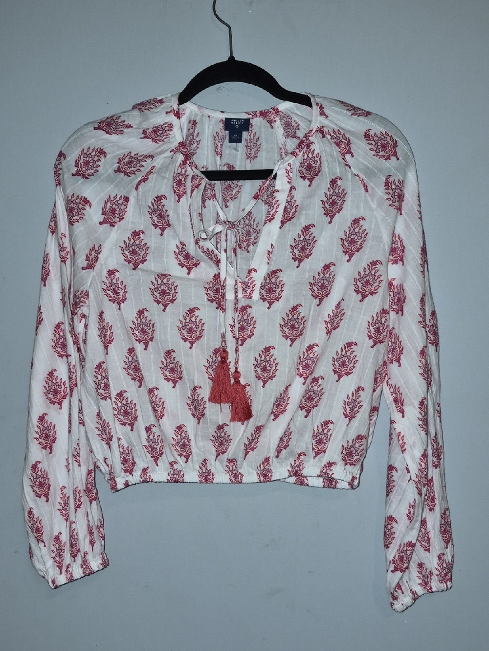 Roller Rabbit White Tunic with Red Floral Print and Tassels